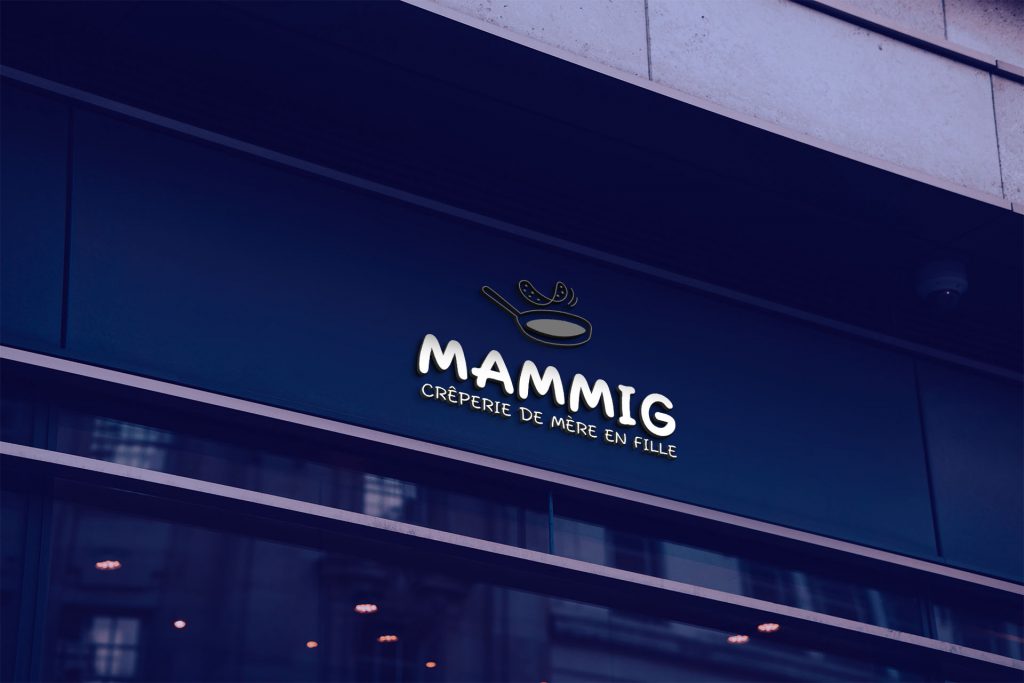 Mockup d'une facade de restaurant aux couleurs de la creperie mammig