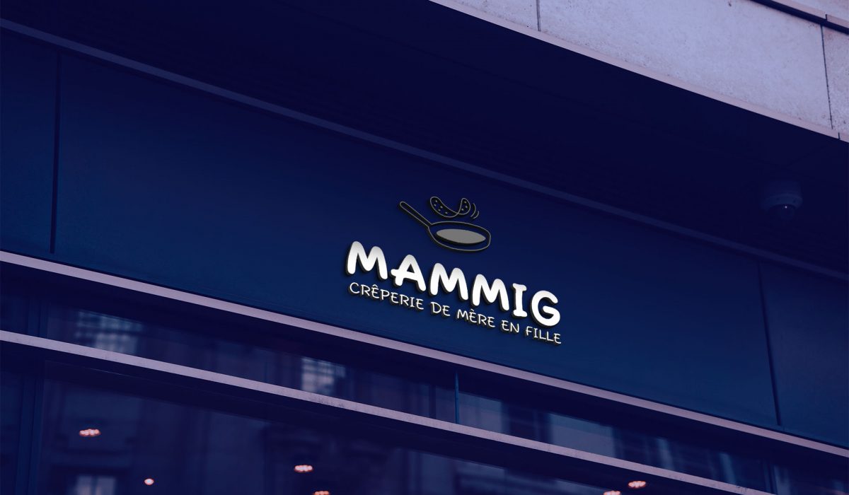Mockup d'une facade de restaurant aux couleurs de la creperie mammig