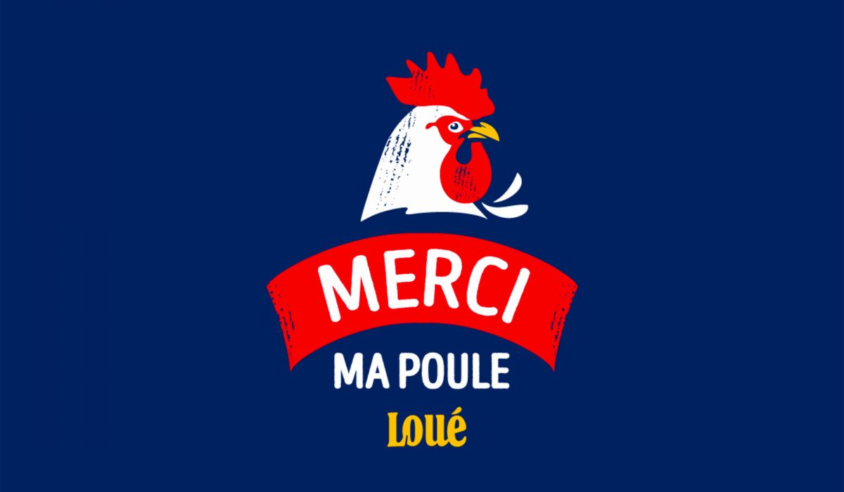 Logo Merci ma poule Loue sur fond bleu