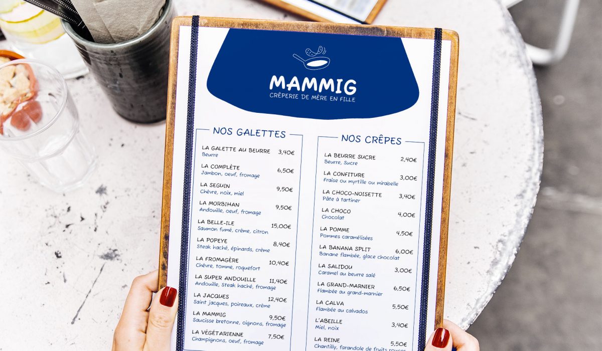 Mockup du menu de la creperie Mammig