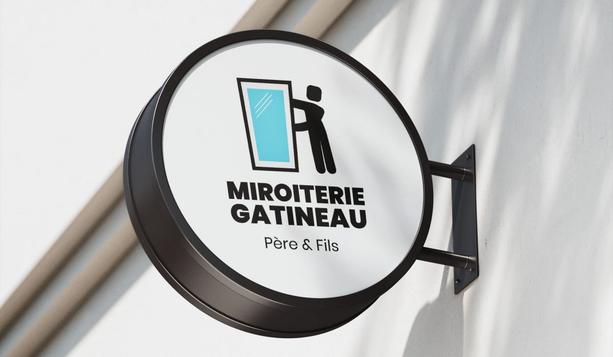 Mockup d'un panneau de magasin avec le logo de la miroiterie gatineau