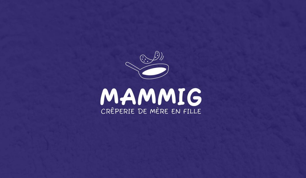 Logo de la creperie Mammig sur fond bleu texturé