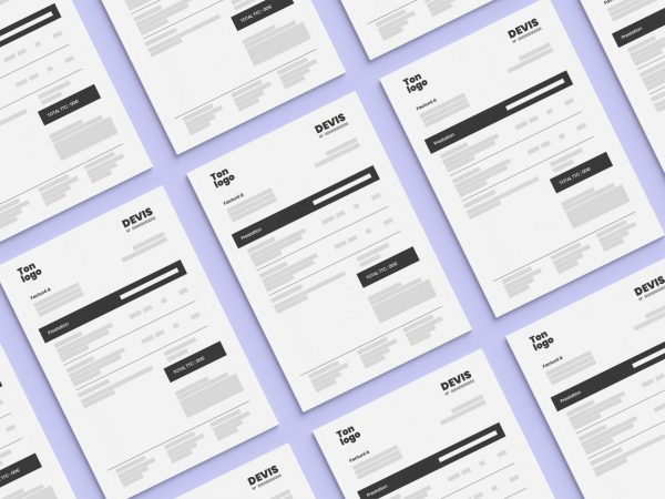 Mockup du template de devis la designeuse répété plusieurs fois